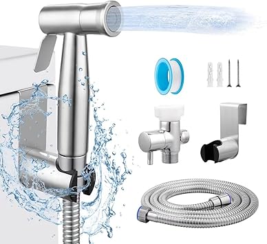 Spray, Multifunctional Hand-held Bidet Spray, Bathroom Diaper Shower, Hose and Accessories - Bidet Hand-held Toilet Sprinkler with Dual Spray FunctionSilvery
