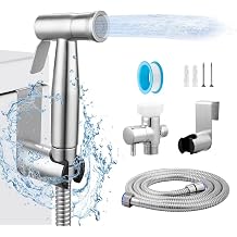 Multifunctional Handheld Bidet Sprayer Bathroom Diaper Shower Spray Hose Accessories - Bidet Handheld Toilet Sprinkler with Dual Spray Function Silver