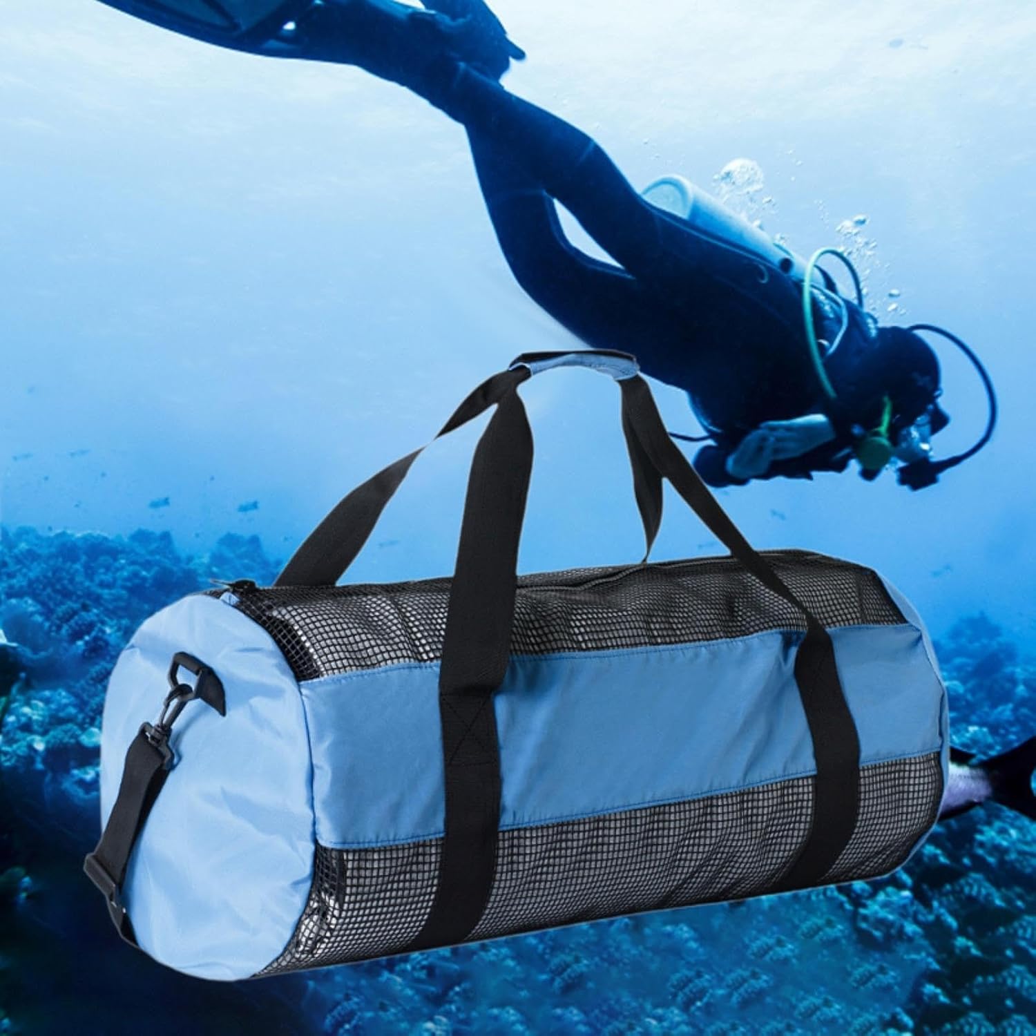 Mesh Diving Duffle Bag Equipment,Zipper Dive Duffel Bag, Diving Gear Tote for Beach Water Sports Underwater Surfing,
