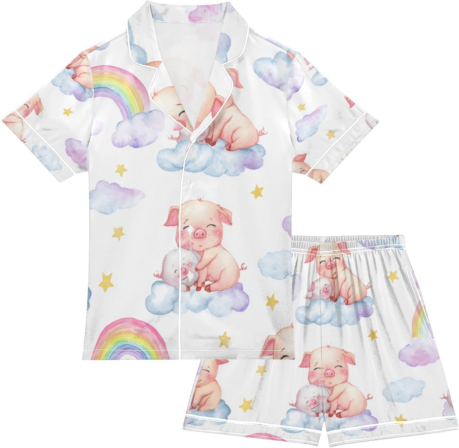 Silk Pajamas Sets Soft Satin 2 Piece Pjs Set Short Sleeve Sleepwear Nightwear
