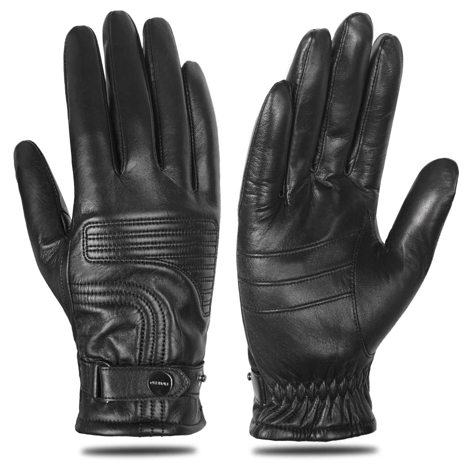 FIORETTO Mens Chrome-Free Leather Driving Gloves Warm Cashmere Lined Touchscreen Winter Gloves M200814