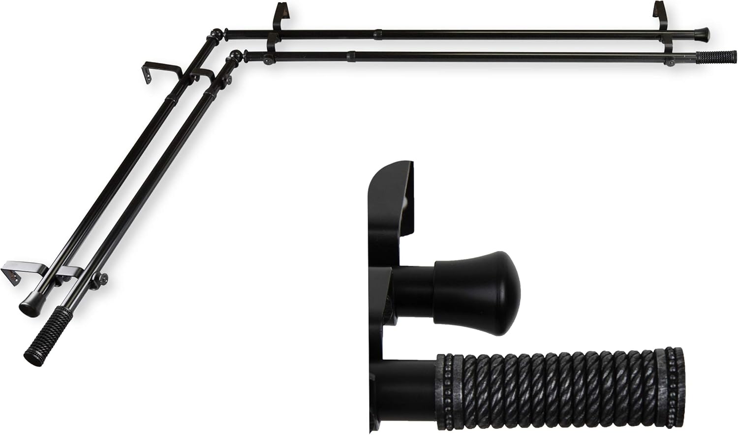 A&F Rod Decor - Woven 13/16" Corner Window Double Curtain Rod 28-48" - Black