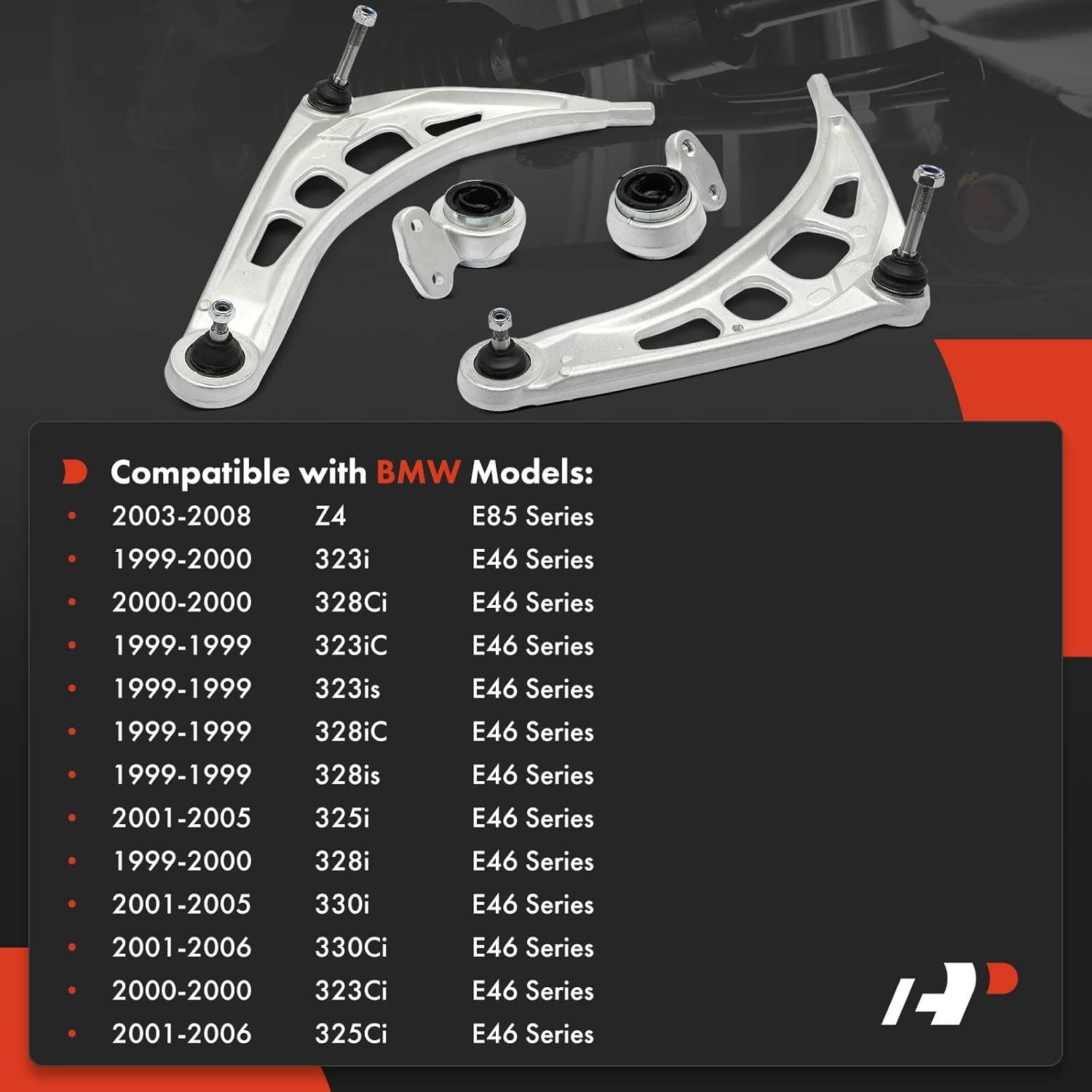 A-Premium Set of 4, Front Lower Control Arm, with Ball Joint & Bushing, Compatible with BMW - 1999-2006 - 323i 323Ci 325i 325Ci 328i 328is 330i 330Ci, RWD