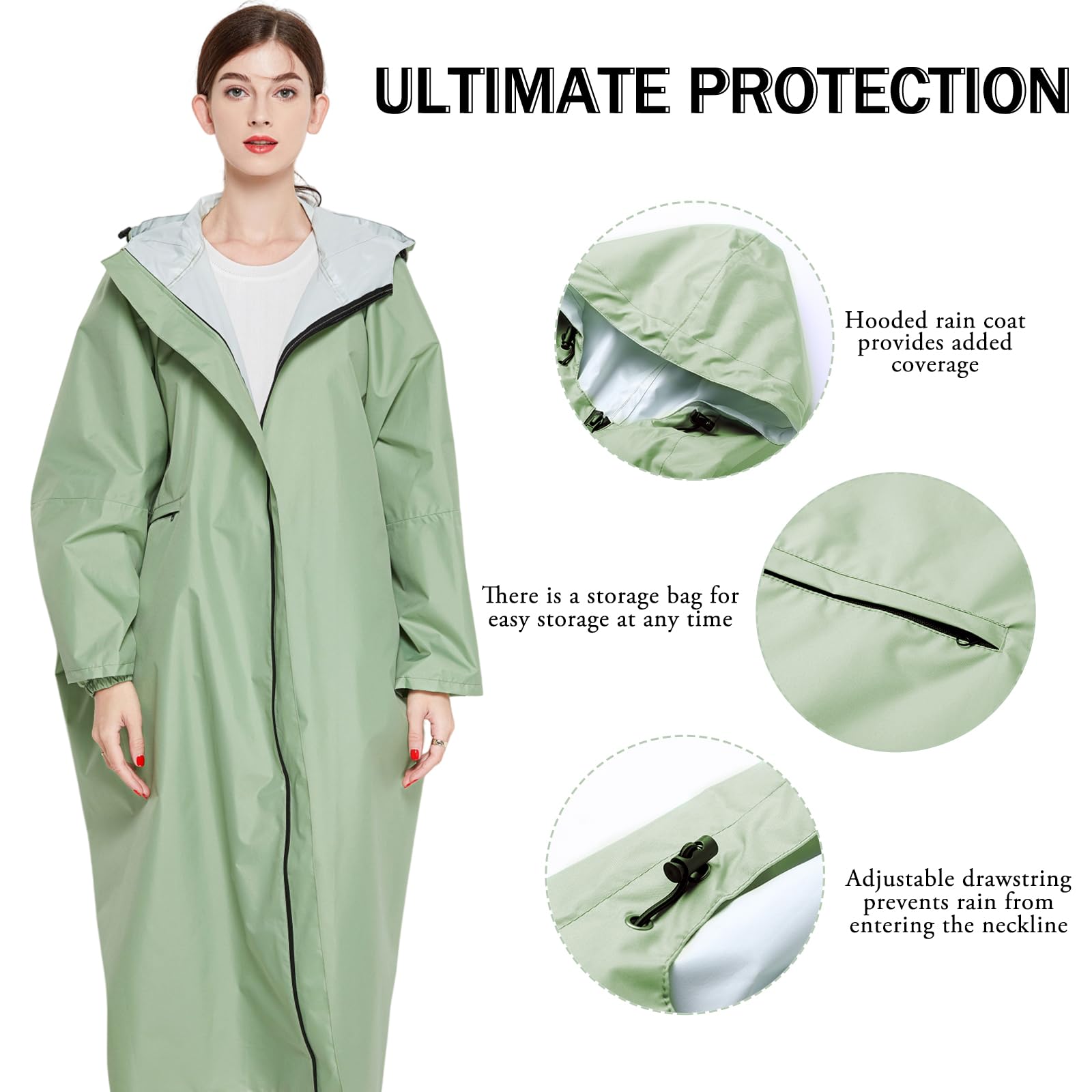 Cappotti Antipioggia Lunghi Impermeabili da Donna Poncho Antipioggia Leggero Ripiegabile Abbigliamento Antipioggia con Cappuccio Giacca a Vento con Maniche e Tasca
