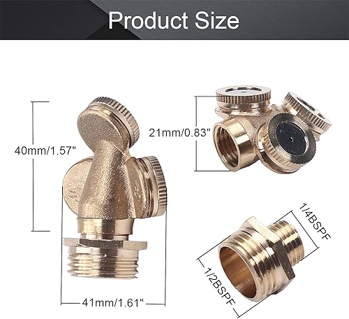 Miniatura 2 de Bettomshin Boquilla de pulverización de nebulización, latón 12BSPF 3 agujeros para rociadores de jardín, conector de riego, montaje de 2 piezas