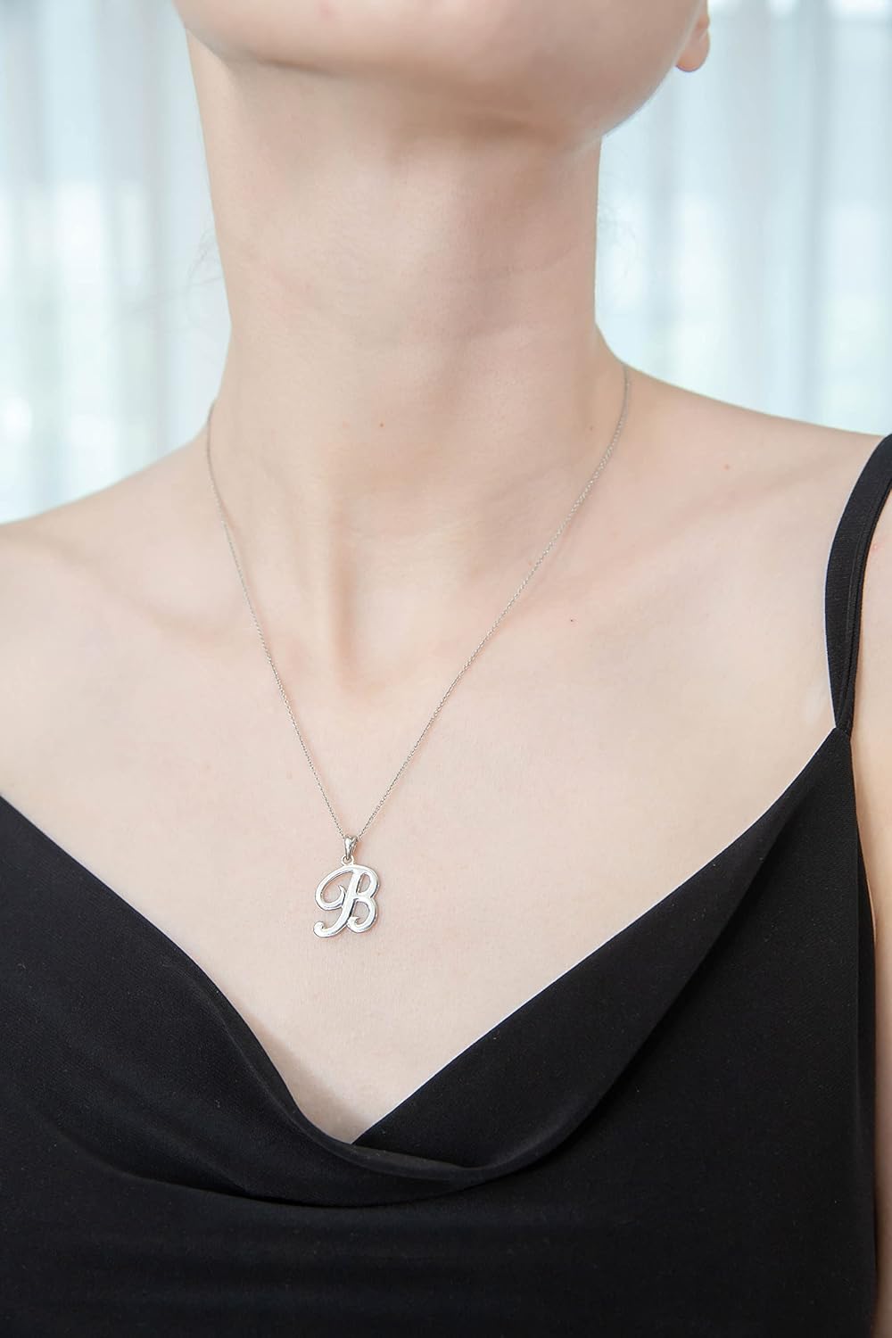 B. BRILLIANT Initial Necklaces for Women Sterling Silver Personalized Alphabet Letter Name Script Pendant Necklace for Women, A-Z - Image 4