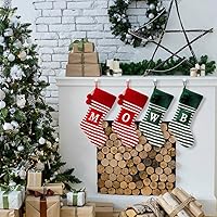 Vista 2 de Calcetines de Navidad bordados con monograma inicial de 20 pulgadas, a rayas, decoraciones de Navidad de punto rojo, blanco, verde, medias de letras
