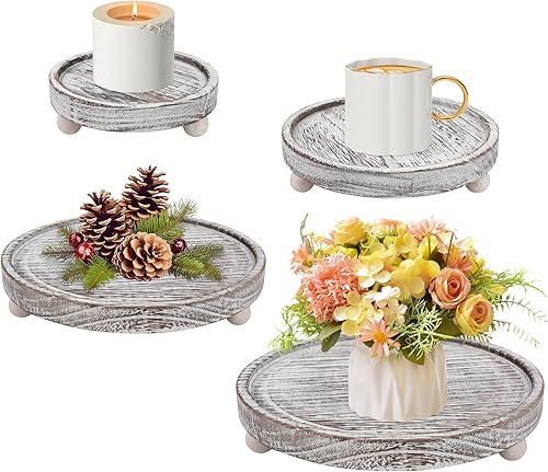 Juego de bandejas de madera para velas de 4 tamaños, soporte redondo para velas, decoración rústica del hogar para velas de té, centro de mesa