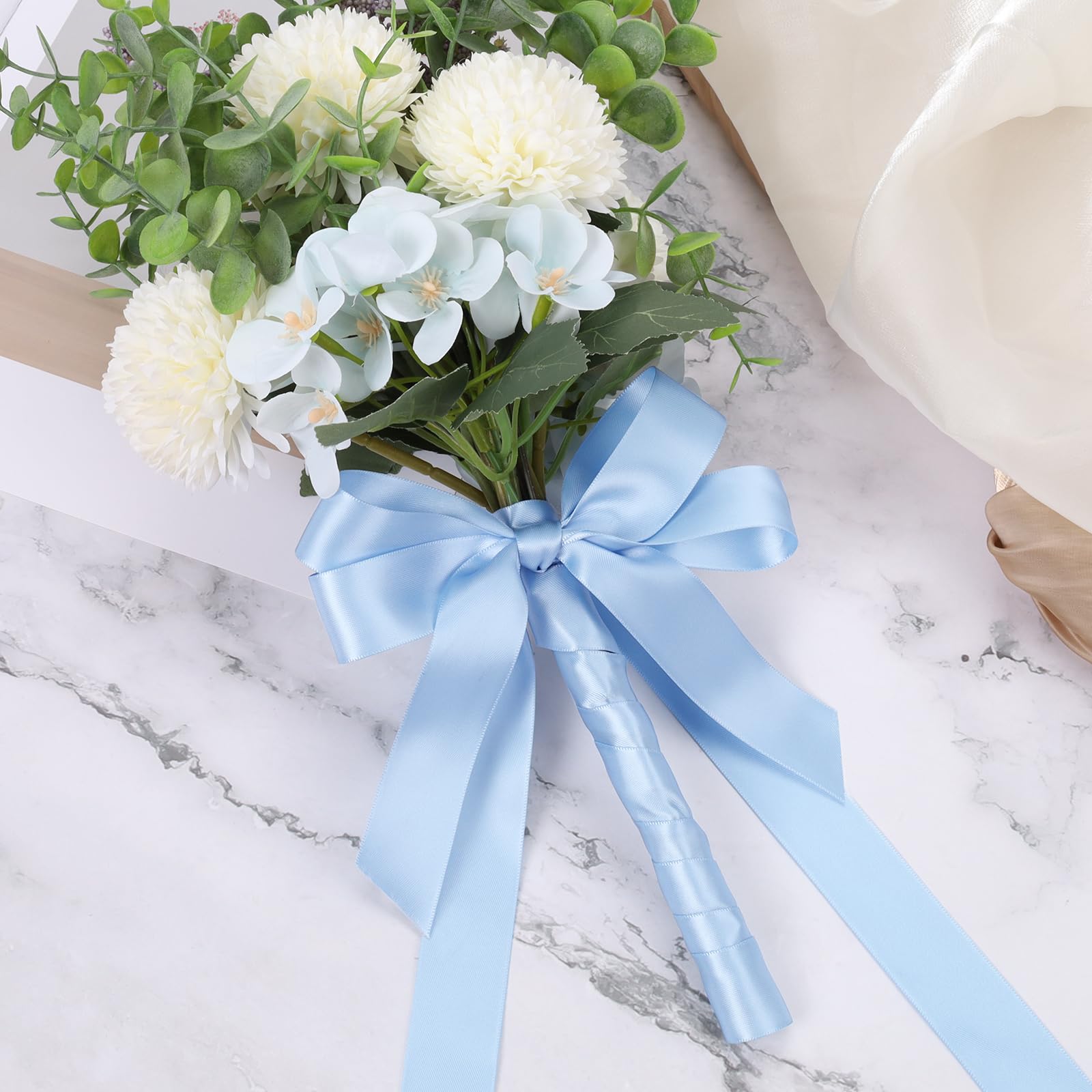 LaRibbons 1 Inch 25 Yard Double Faced Satin Ribbon,Light Blue Satin Craft Fabric Ribbon for Gift Wrapping Floral Bouquets Wedding Party Decoration