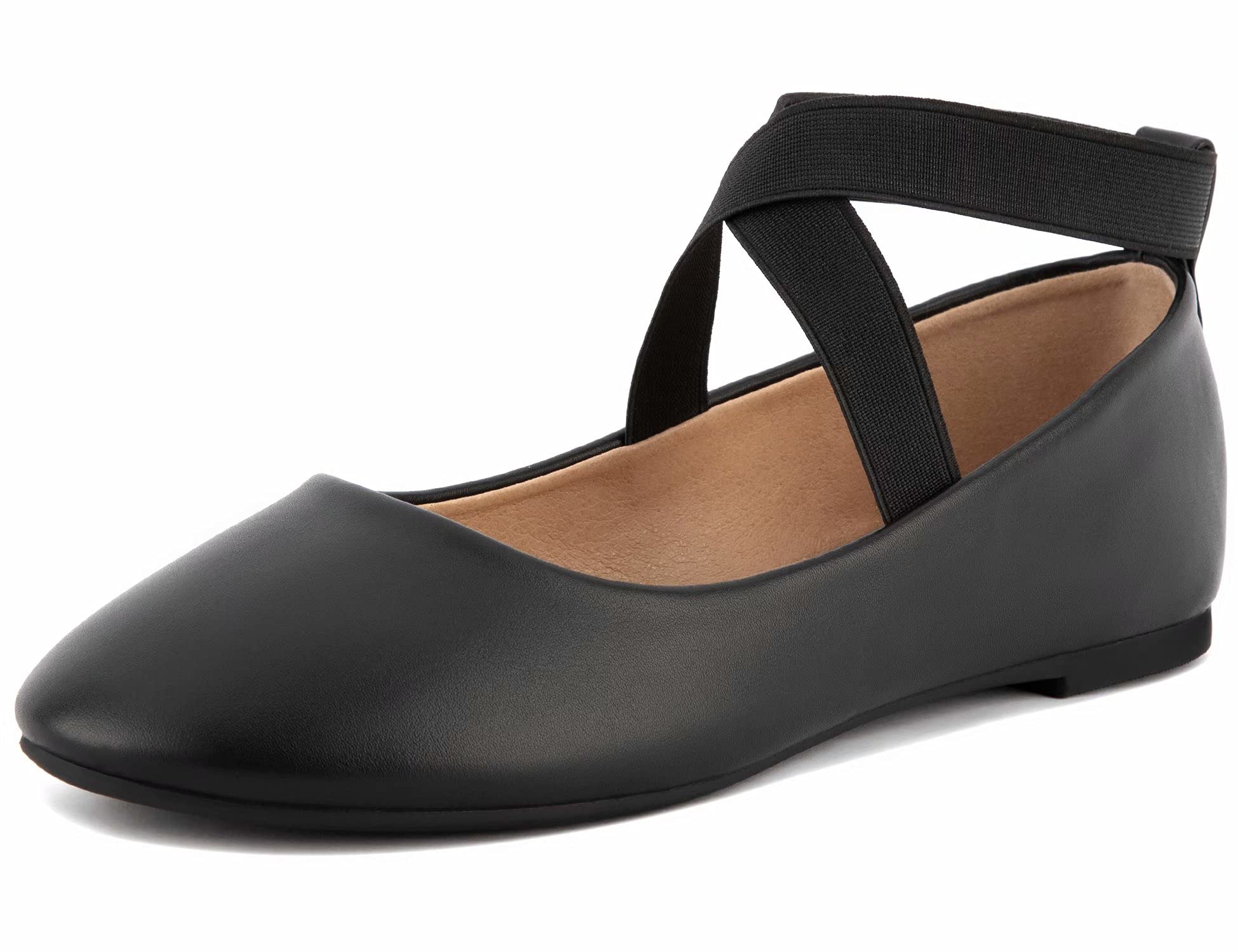 MaxMuxun Women's Ballerina Ankle Elastic Cross Strap Round Toe Comfy Ballet Pumps Dolly Shoes