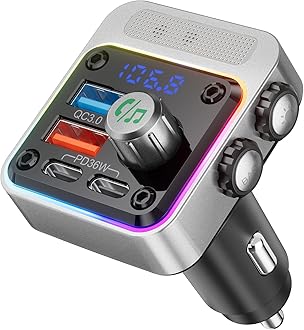 Nulaxy 54W [PD 36W & QC3.0 18W] High Power Bluetooth 5.3 Car Adapter With 4 Charging Ports, Wireless Radio FM Transmitter with Deep Bass Player & 5 Colors LED Backlit, Hands-Free Calling - NX16