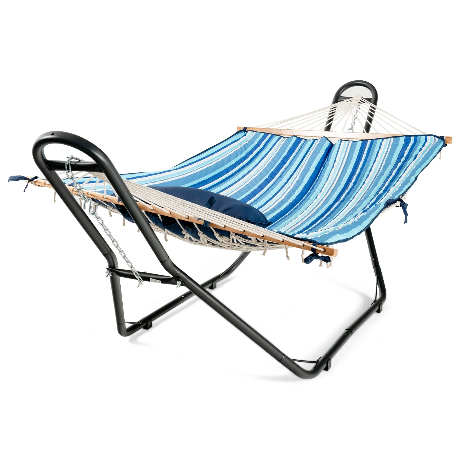 KOMFOTTEU Soporte para Hamaca de Metal, Marco de Hamaca Colgante con Carga de 200 kg, Estructura de Silla Colgante con 2 Ganchos y 2 Cadenas Ajustables, 280 x 98 x 115 cm, Negro