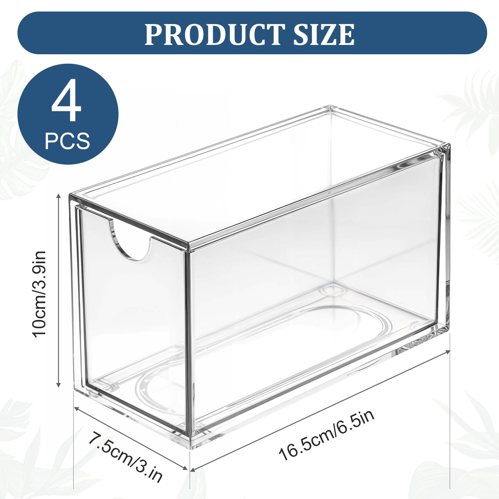 4 Pack Acrylic Tea Bag Drawer Organizer, Stackable Tea Bag Storage Drawer, Coffee Pod Holder Drawer, Multi-Functional Kitchen Organizer, Home Organizer, for Kitchen, Pantry, Office(6.5
