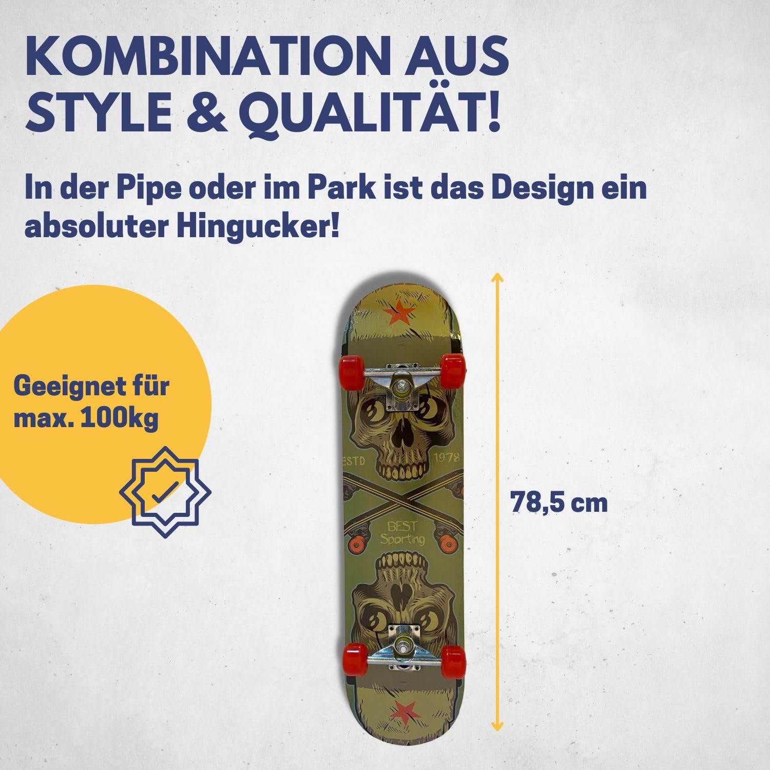 B Best Sporting Skateboard Erwachsene I 78,5 x 20,4 cm Skateboard Deck I ABEC 7 Kugellager I Hochwertige Skateboards aus Holz & Aluminium I Inkl. Tragetasche