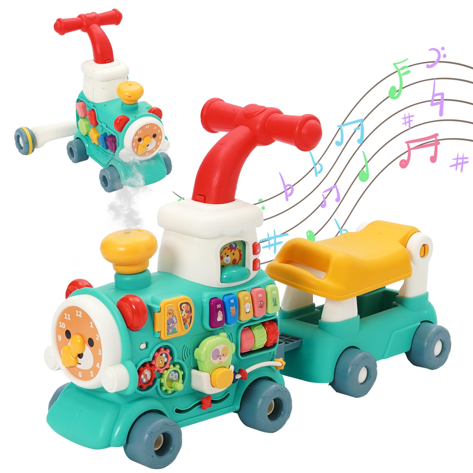 5 in1 Andador para bebés,Juguete de Tren de Vapor,con Música y Luces,Andador de Actividades de Aprendizaje Para Empujar y Tirar,Adecuado Para Niños y Niñas a Partir de 6 Meses