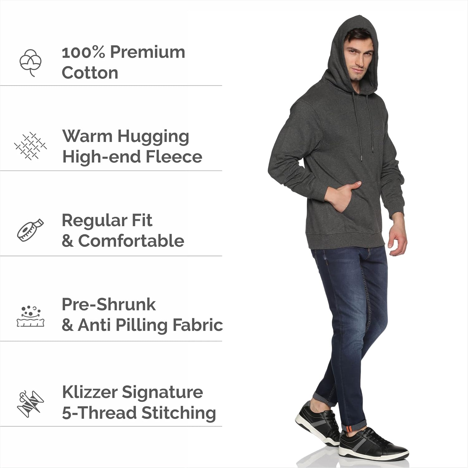 100% Cotton Hoodie For Men, Warm Fleece Pullover Hoodies Regular Fit Heavyweight Hooded Sweatshirts - Image 4