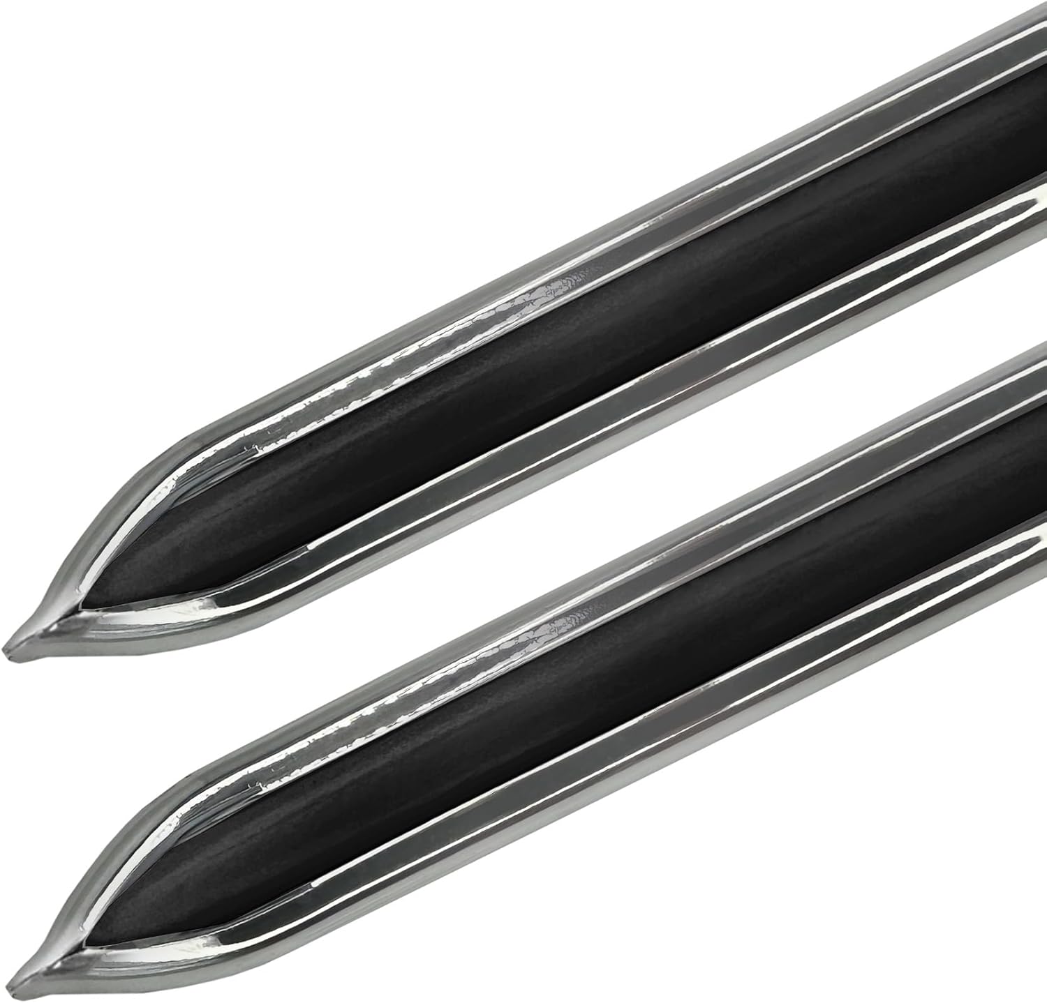 Vintage Style 5/8" Black & Chrome Side Body Trim Molding - Formed Pointed Ends