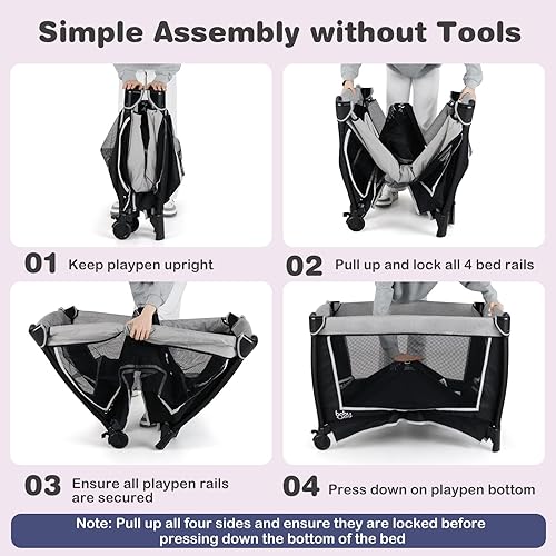 Miniatura 6 de BABY JOY Paquete y juego 5 en 1, centro de guardería portátil con moisés y cambiador de pañales, bolsa, cuna infantil, centro de actividades para