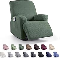 Vista 9 de KinCam Fundas para Reclinables, Fundas Elásticas para Sillas Reclinables, Fundas para Sofá Reclinable con Diseño de Rayas Jacquard, Fundas