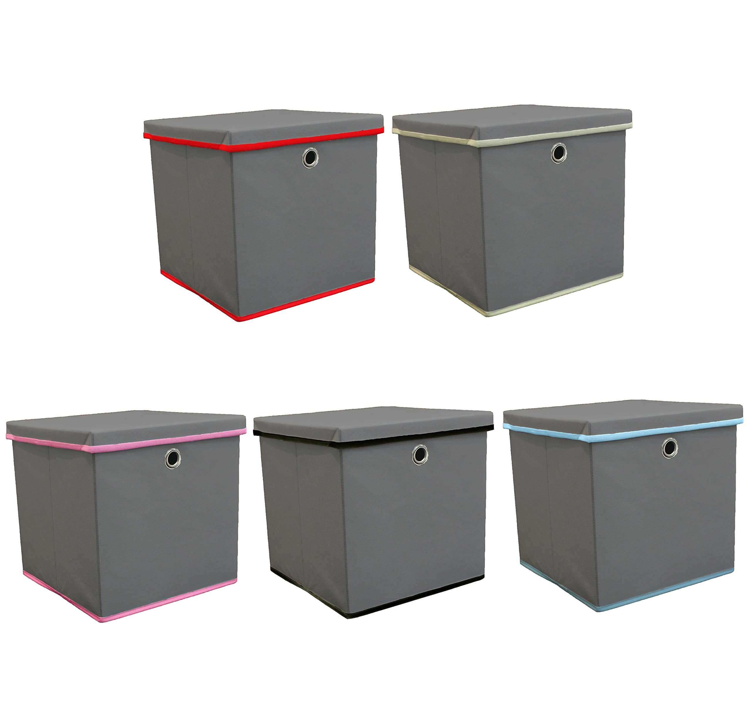 A406 Grey/Beige 4 X Collapsible Storage Box With Lid Foldable Storage Cube With Lid Fabric Storage Box With Lid 30X30x30cm ()