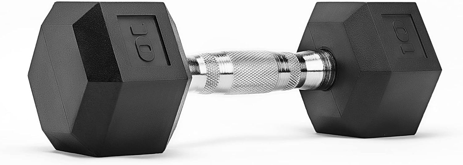 Amstaff Hex Dumbbells, Non-Roll Design, Odor-Free Coating, Chrome Ergo Grip