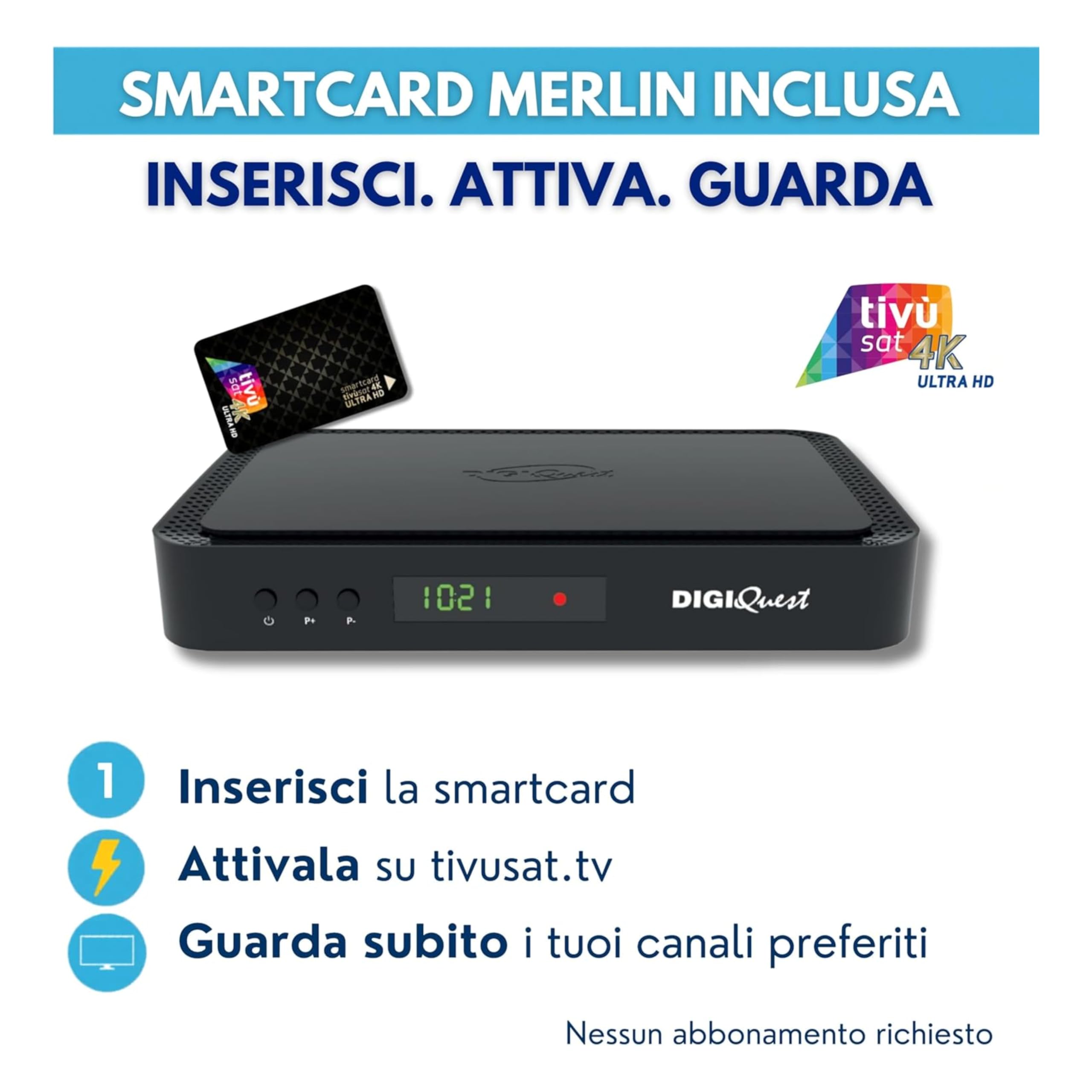 DIGIQUEST Decoder tivùsat Combo 4K Q99 | Satélite + Terrestre | HbbTV Interactivo | HEVC Main 10 | Grabación activable | Mando 2 en 1 | Smartcard incluida | Preparado para Sistema Merlin