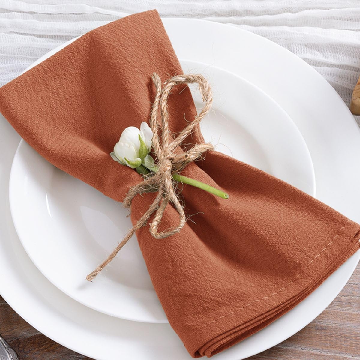 MLMC 8 Pack Terracotta Cloth Napkins Rustic Washable Thanksgiving Napkins Set of 8 17"x17" Burnt Orange Reusable Dinner Napkins Cloth for Fall Wedding Bridal Shower Party Picnic Dinning Table Decor — image 1