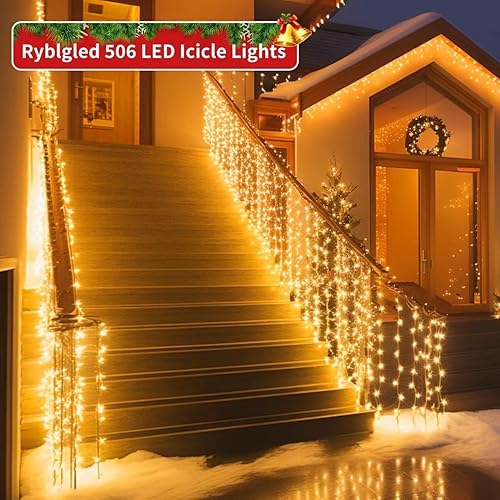 Miniatura 2 de 506 luces LED de Navidad impermeables para exteriores, luces de carámbano enchufables de 56 pies para decoraciones exteriores con control remoto,