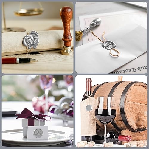 Miniatura 4 de NACHLYNN 600 cuentas de sello de cera azul polvoriento, cuentas de cera de sellado octágono con 1 cuchara de fusión y 4 velas de té para tarjetas de