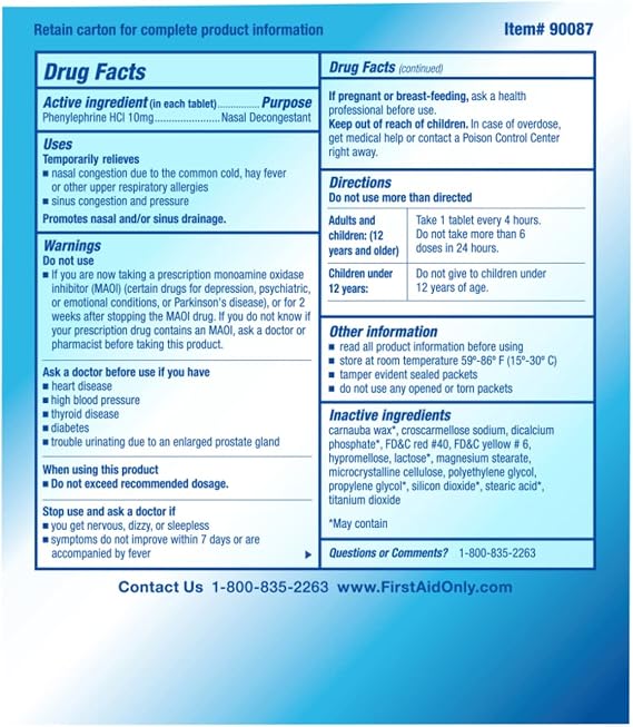 PhysiciansCare Sinus Decongestant Congestion Medication, 2 Tablets Per Packet, Box Of 50