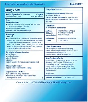 PhysiciansCare Sinus Decongestant Congestion Medication, 2 Tablets Per Packet, Box Of 50