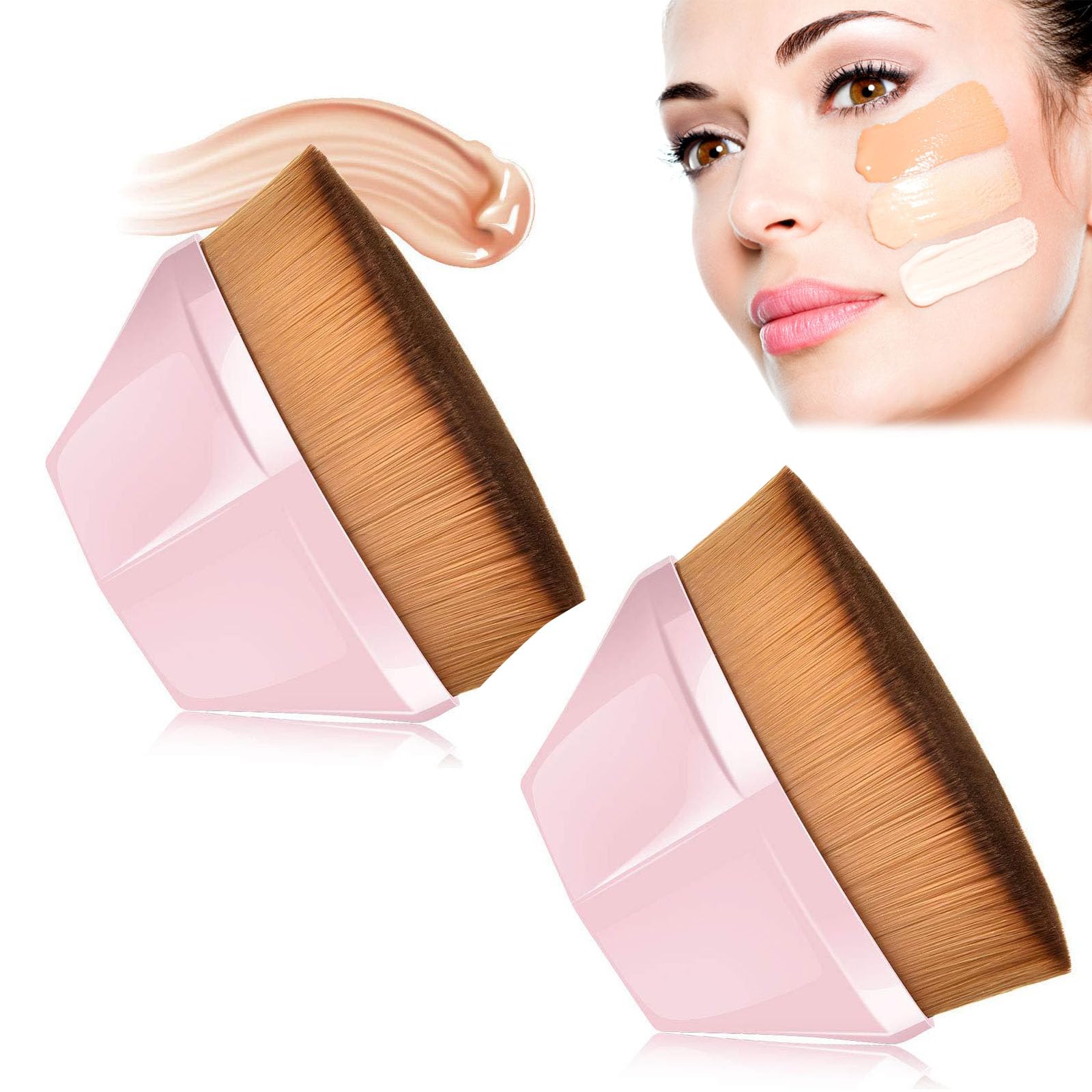 2 pcs Ideal Brocha de Base Facial Profesional, Brocha Kabuki Base Maquillaje con Caja, Base Brocha, Profesional Kabuki Brush, Brocha Maquillaje Fluido (Rosa)