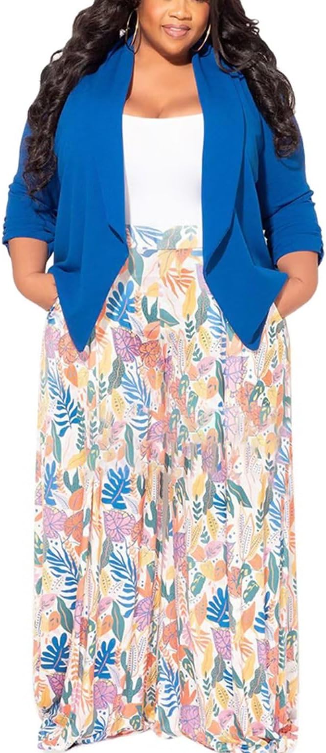 Women Plus Size Casual 3/4 Sleeve Draped Open Front Cardigan Jacket Work Office Blazer Jackets