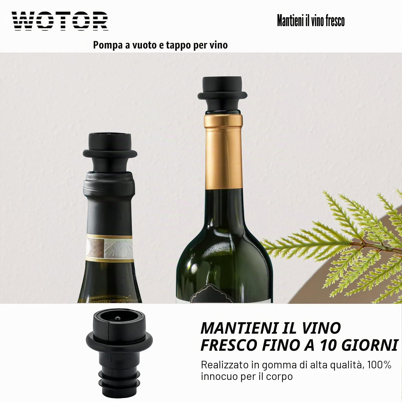 WOTOR Pompa sottovuoto per vino, con 20 tappi, tappo e conservante, riutilizzabile, mantiene fresco, accessorio ideale come regalo (manico piatto)
