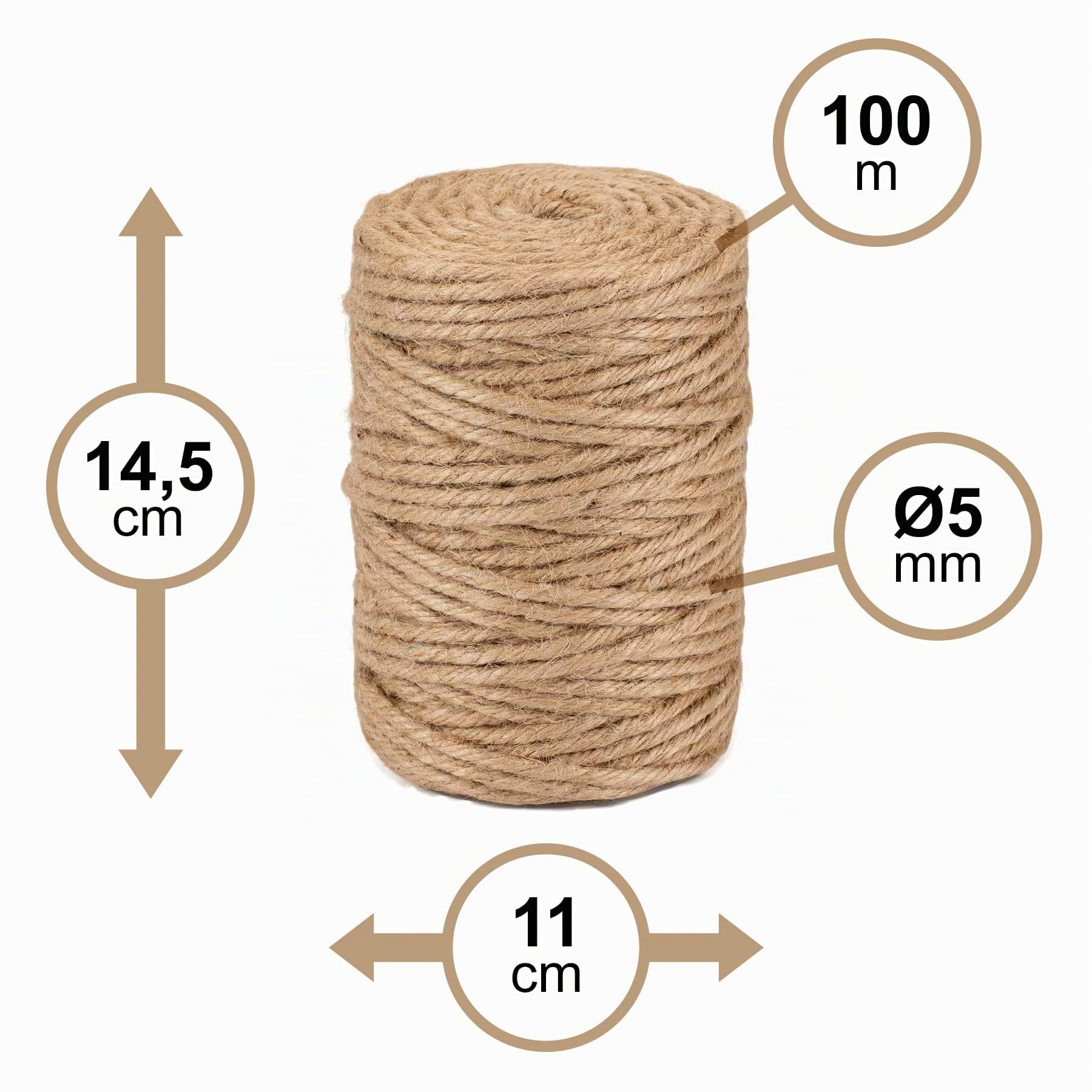 Cordel Yute Natural Ø5 mm ± 100 m La Cordeline CJN33, Natural