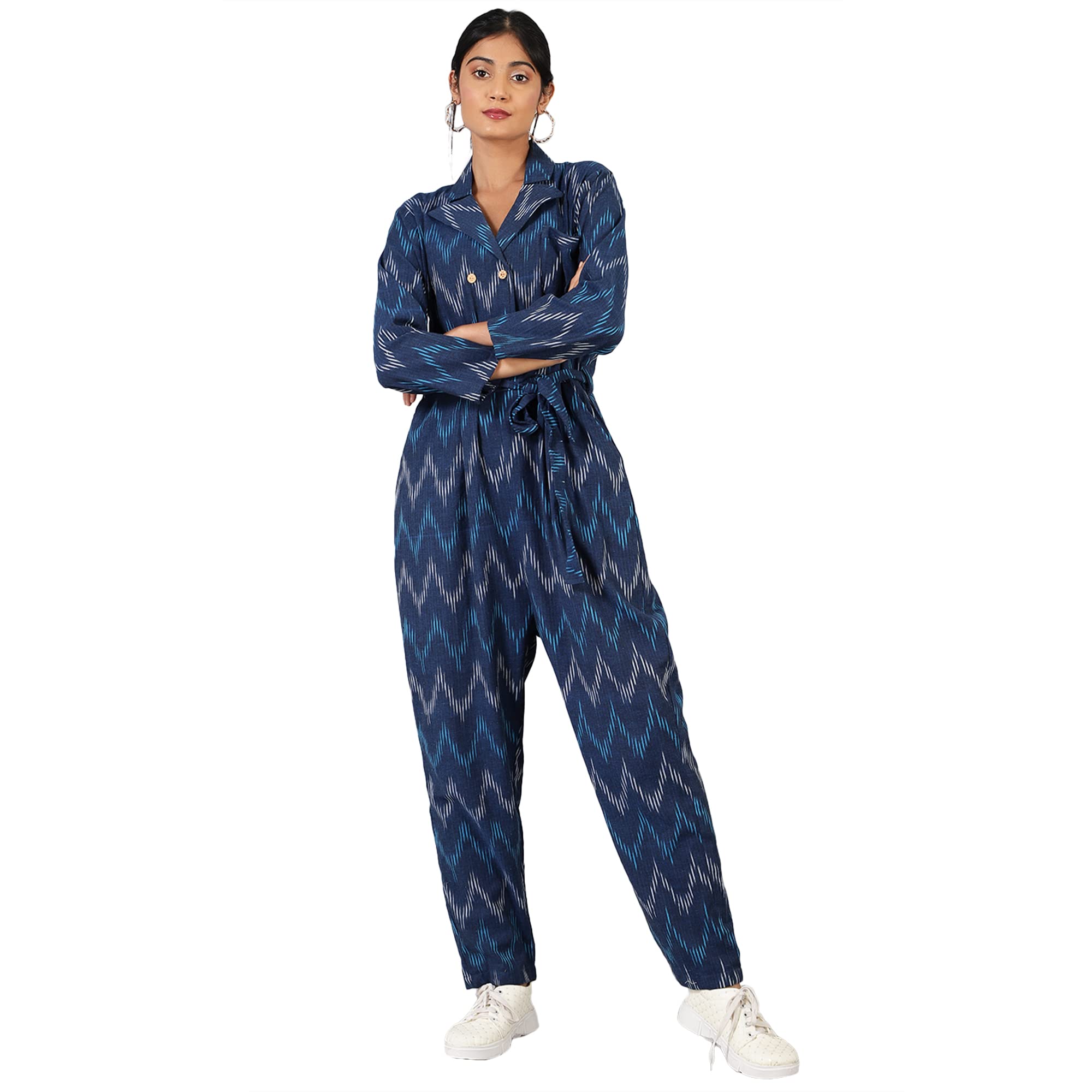 INDOPHILIA Women's Ikat Cotton Tie and Dye Jumpsuit