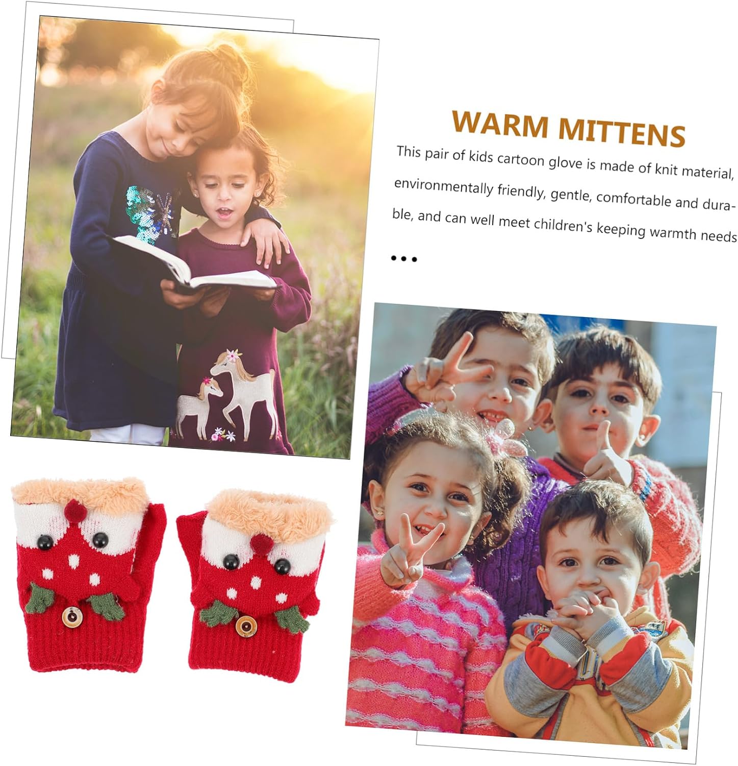 GALPADA 1 Pair Warm Gloves Thickened Plush Christmas Style Gloves with Flip Design for Outdoor Running and Warm Indoors Lovely Red