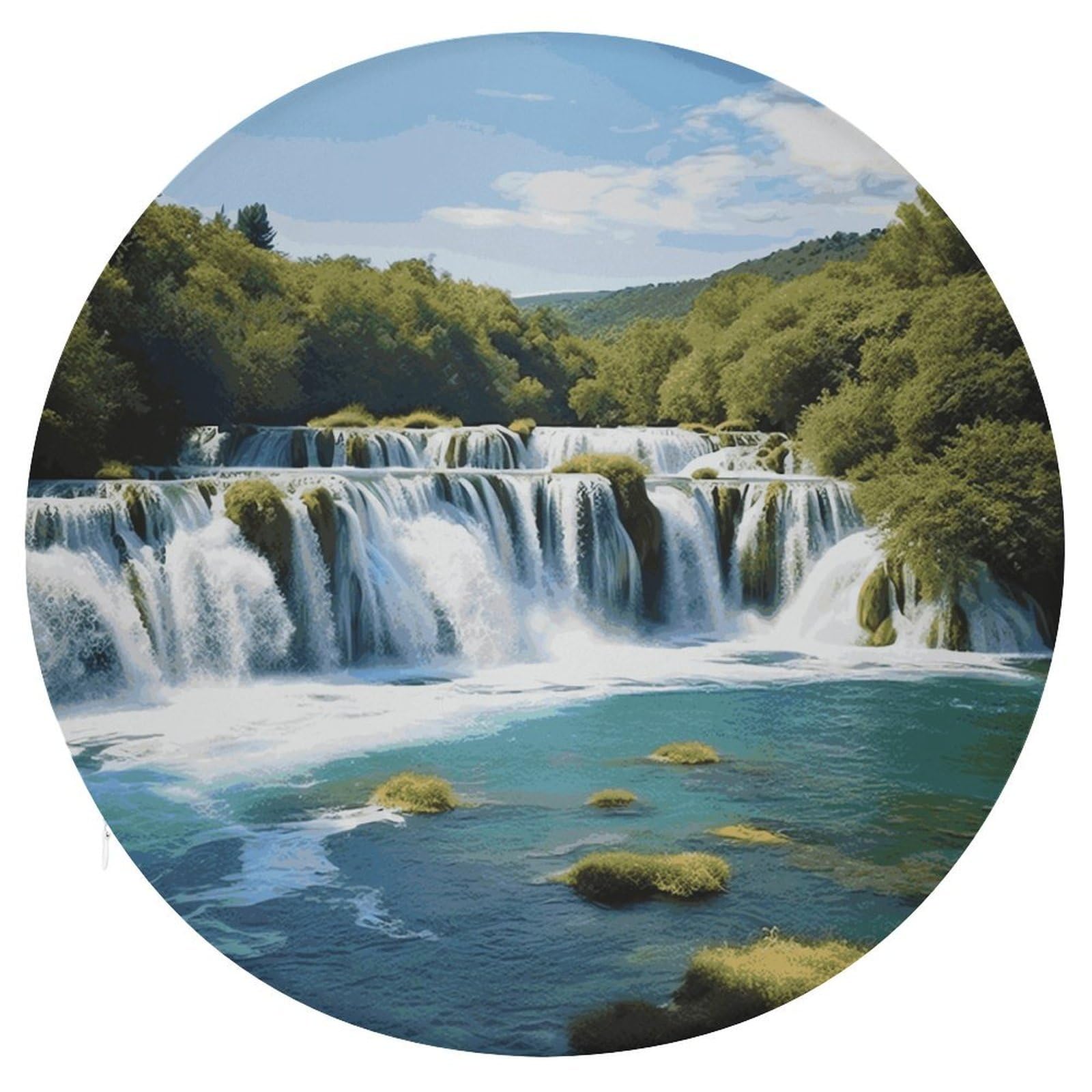 FekiLoot Waterfalls on Krka River Seat Cushion Comfort Memory Foam Seat Cushion Chair Pad Soft Round Stool Cushion Chair Cushion Removable Washable Cover for Home Office Outdoor Bistro 15.35 Inch