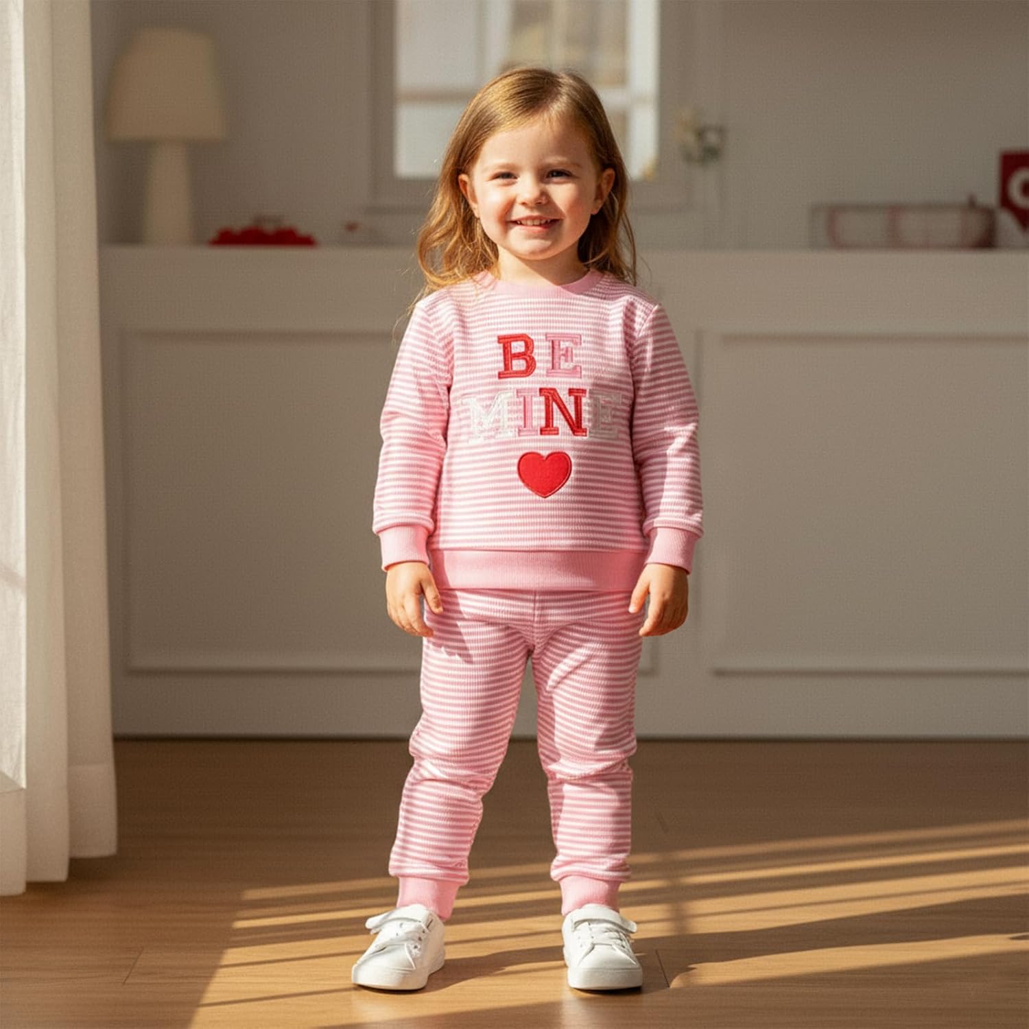 Nyapruwe Toddler Baby Girl Valentines Day Outfits Heart Long Sleeve Sweatshirts Tops Pants Sets Infant Winter Clothes - Image 3
