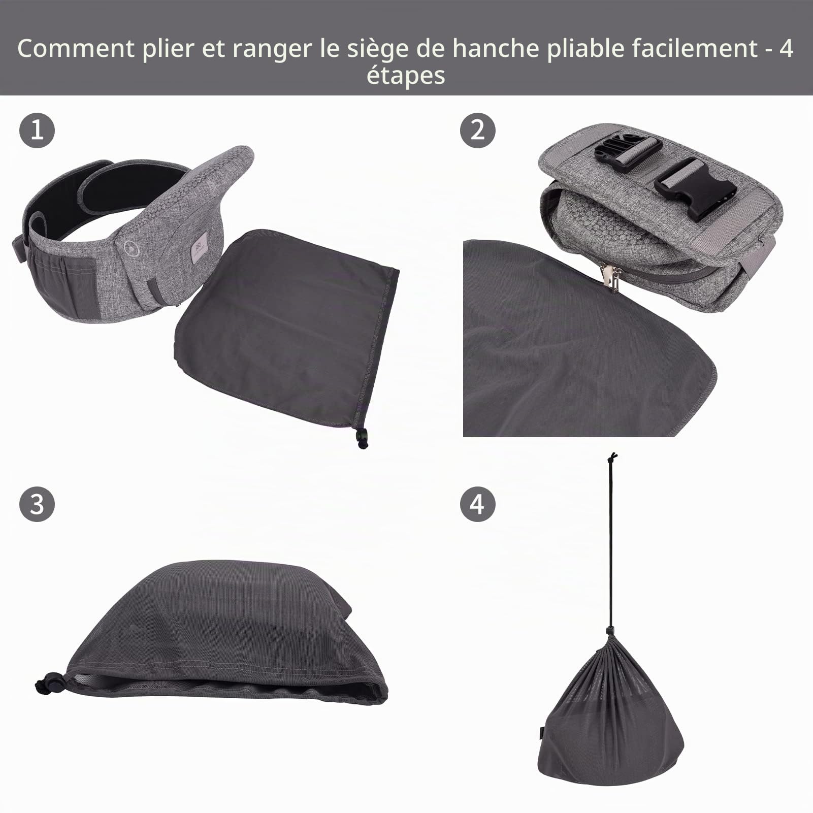 Bebamour Porte-bébé Hipseat 0-36 mois, tabouret de taille avec support dorsal léger et réglable, porte-bébé 3 en 1 siège bébé à tout-petit(New Light Grey)