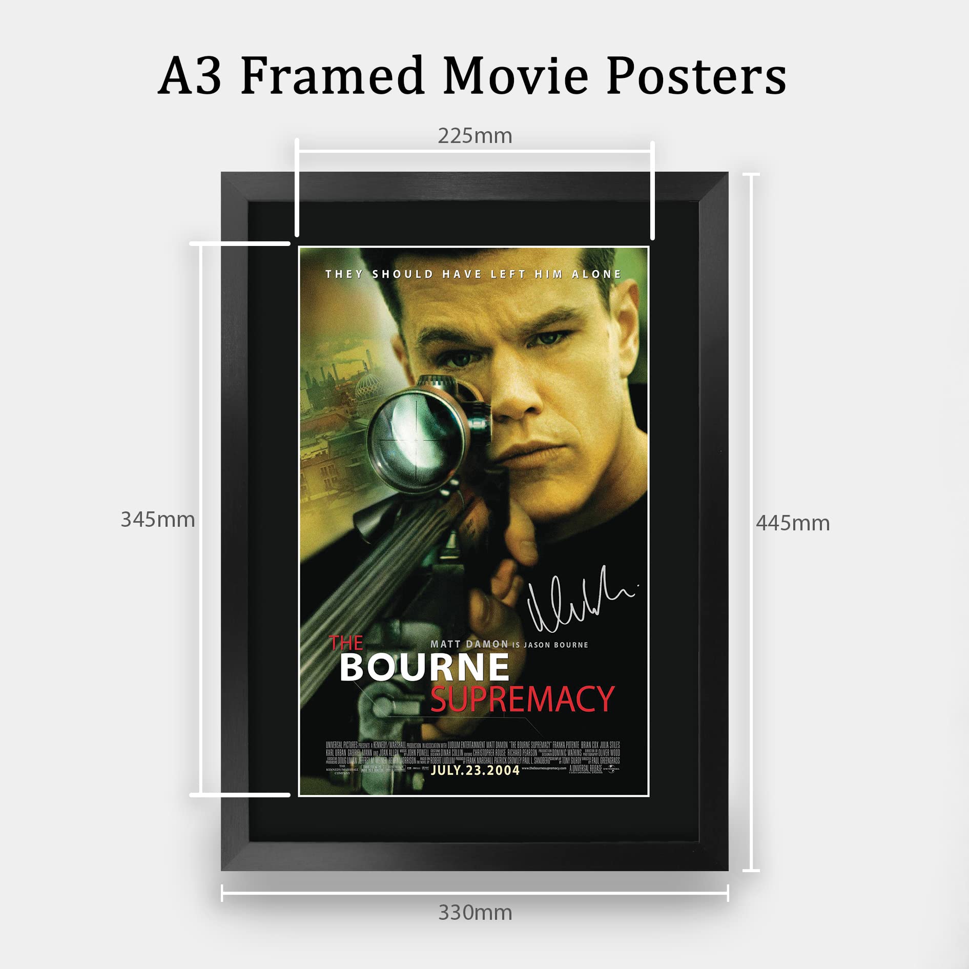 HWC Trading FR A3 Jason Bourne Matt Damon Los Regalos Imprimieron El Cartel Firmaron La Imagen Del Autógrafo Para Los Fans De La Memorabilia De La Película - A3 Framed