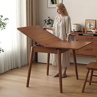 Solid Wood Small Dining Table, 23.6"L-47.2"L Expandable Kitchen Table for 2-6, Designed for Small