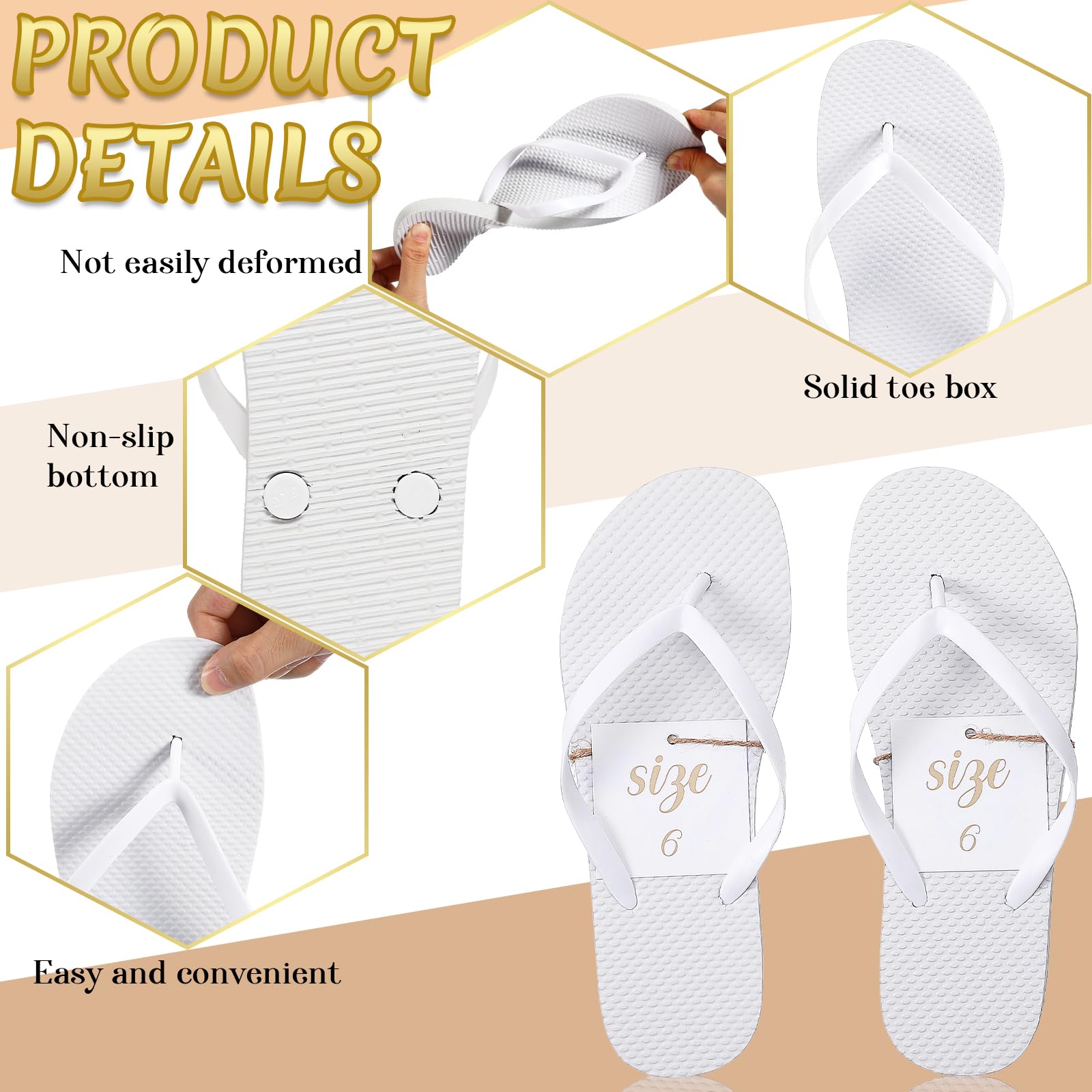 Sinmoe 12 Paar Flip Flops für Hochzeit Gäste 12 Stück Karten mit 4 Größen Gedruckt und Seil Pantoffeln für Hotel Spa Pediküre
