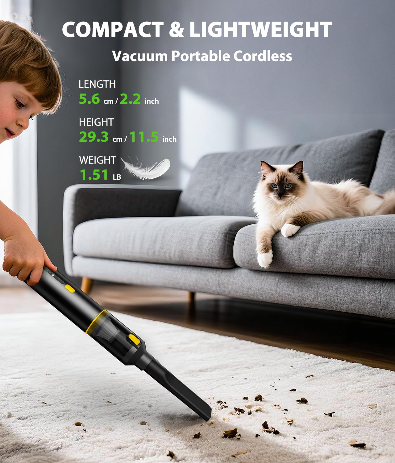 Car Vacuum Portable Cordless Handheld Vacuum Cleaner 4-in-1 Mini Cordless Vacuum with 2 Suction Modes and 16800pa Suction Power Blowing & Inflating 2 Modes Handheld Vacuum for Car, Desk, Keyboards view 7