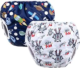 Vicloon 2 x Washable Nappies, Reusable Swim Nappy for Baby, Washable and Adjustable Leak-Proof Waterproof for Baby Girls and Boys