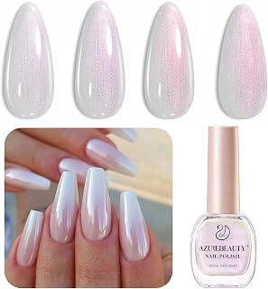 AZUREBEAUTY Pearl White Chrome Nail Polish - Quick Dry, Long-Lasting Shine for DIY Manicure & Pedicure