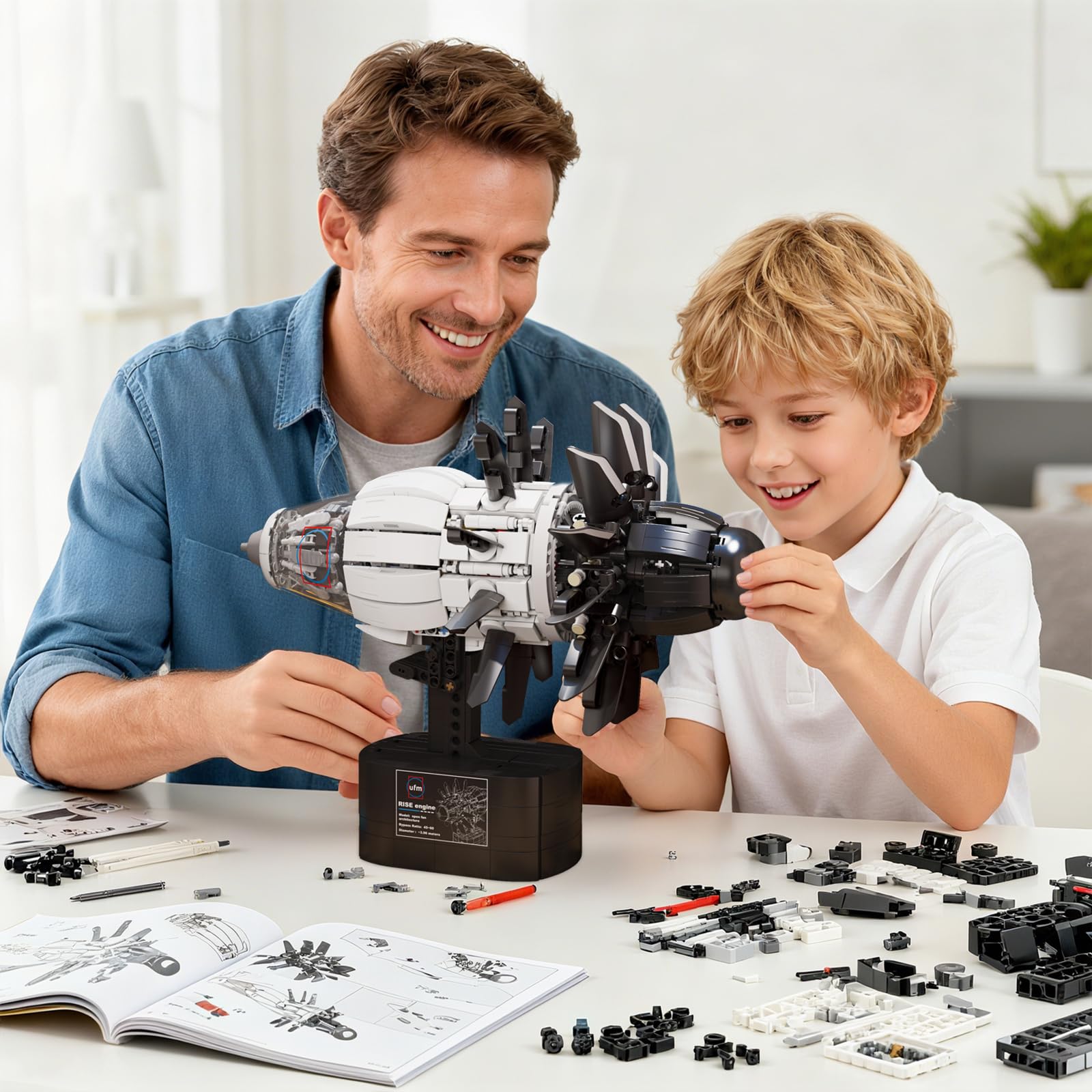 Reobrix Kit di costruzione di modelli di motore aeronautico per adulti, 1351 pezzi, motore turbofan a getto motorizzato con motore, blocchi di costruzione meccanici STEM giocattolo educativo per