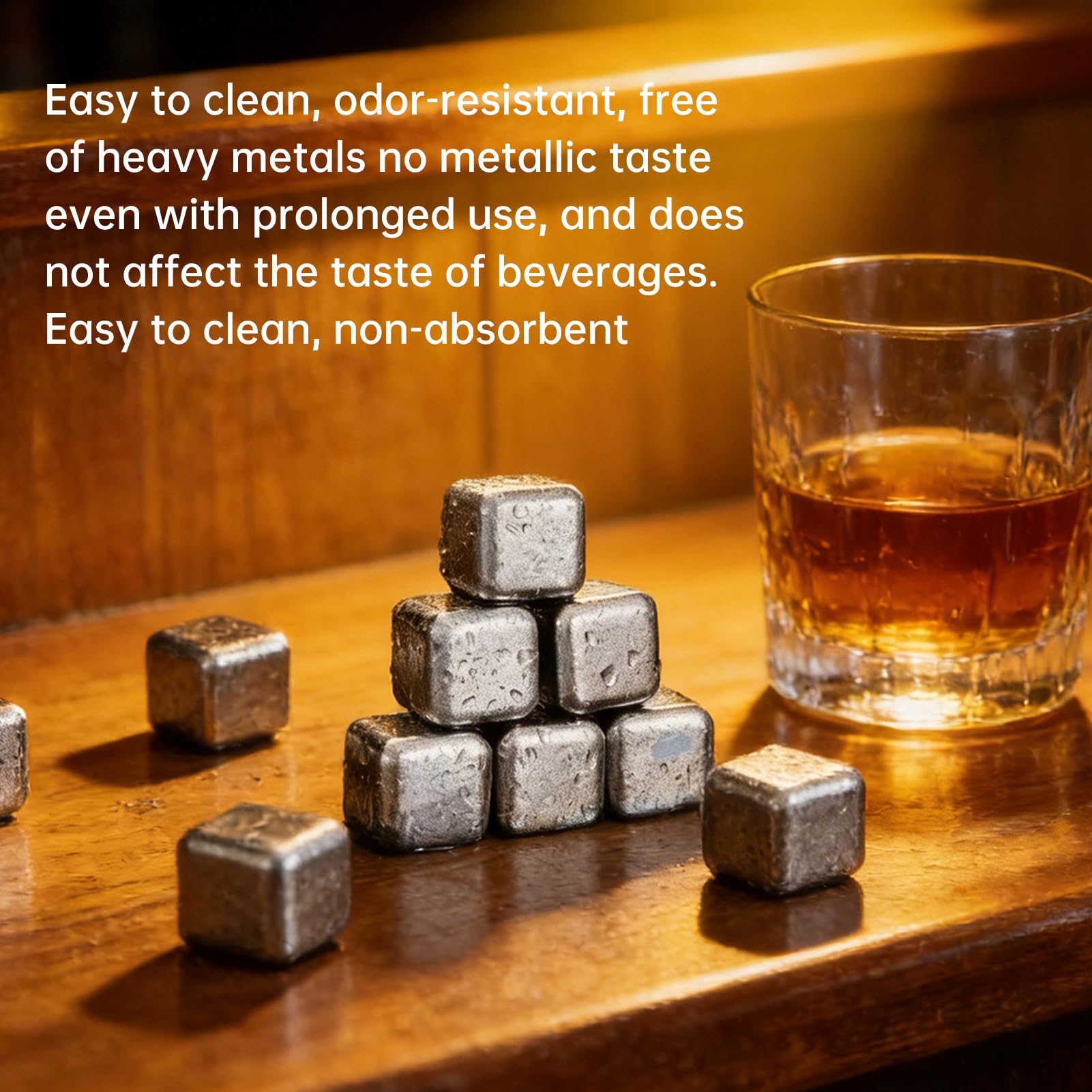Luocute Paquet de 6 Glaçons Pure Ti, Cubes de Refroidissement en Métal Réutilisables Non Diluants pour Cocktails au Whisky, Pierres à Whisky en Métal avec Solution de Glycérine Scellée