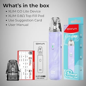 OXVA Xlim Go Lite Kit [Light Blue] - Available in 8 colours - 1000mAh Battery, 30W Output, Fast Charging, Inhale Activated, Adjustable Airflow, Compatible with XLIM and XLIM EZ Pods - Nicotine Free