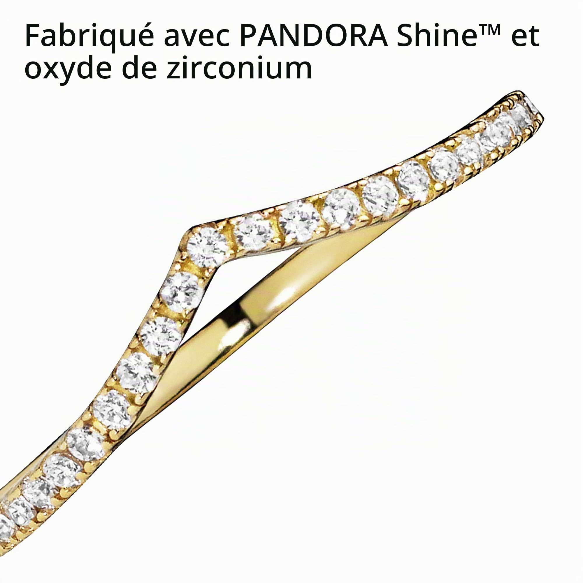 Pandora Bague chevron Vœu Scintillant en métal plaqué or 14 carats avec zircones cubiques transparentes